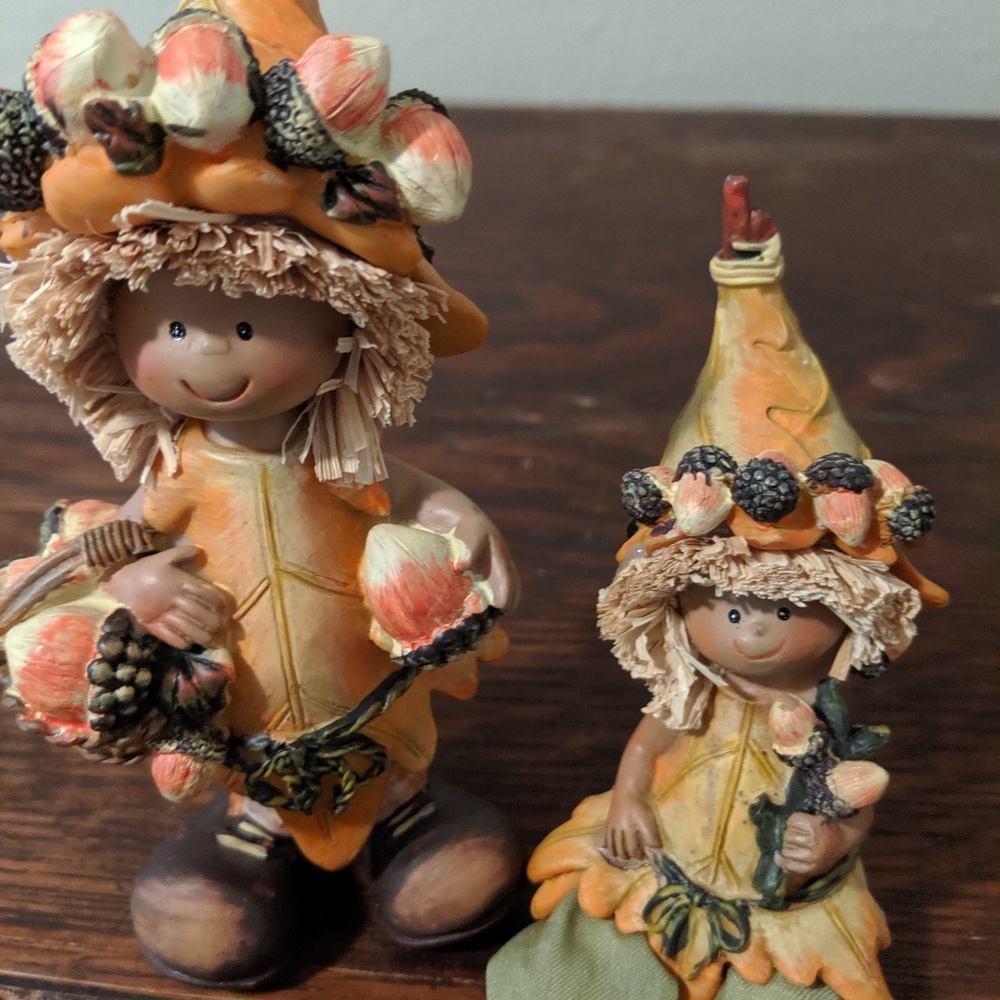 Adorable set of 2 Autumn Girl Resin Figurines